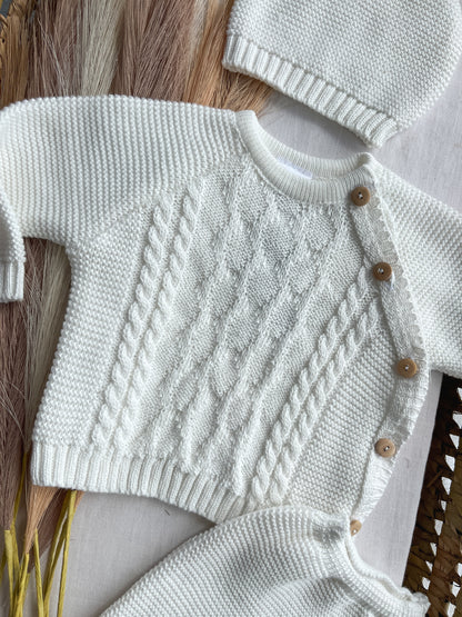 Conjunto de malha bebé 3 peças branco