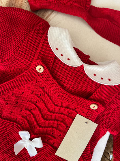 Conjunto de malha 3 peças bebé vermelho