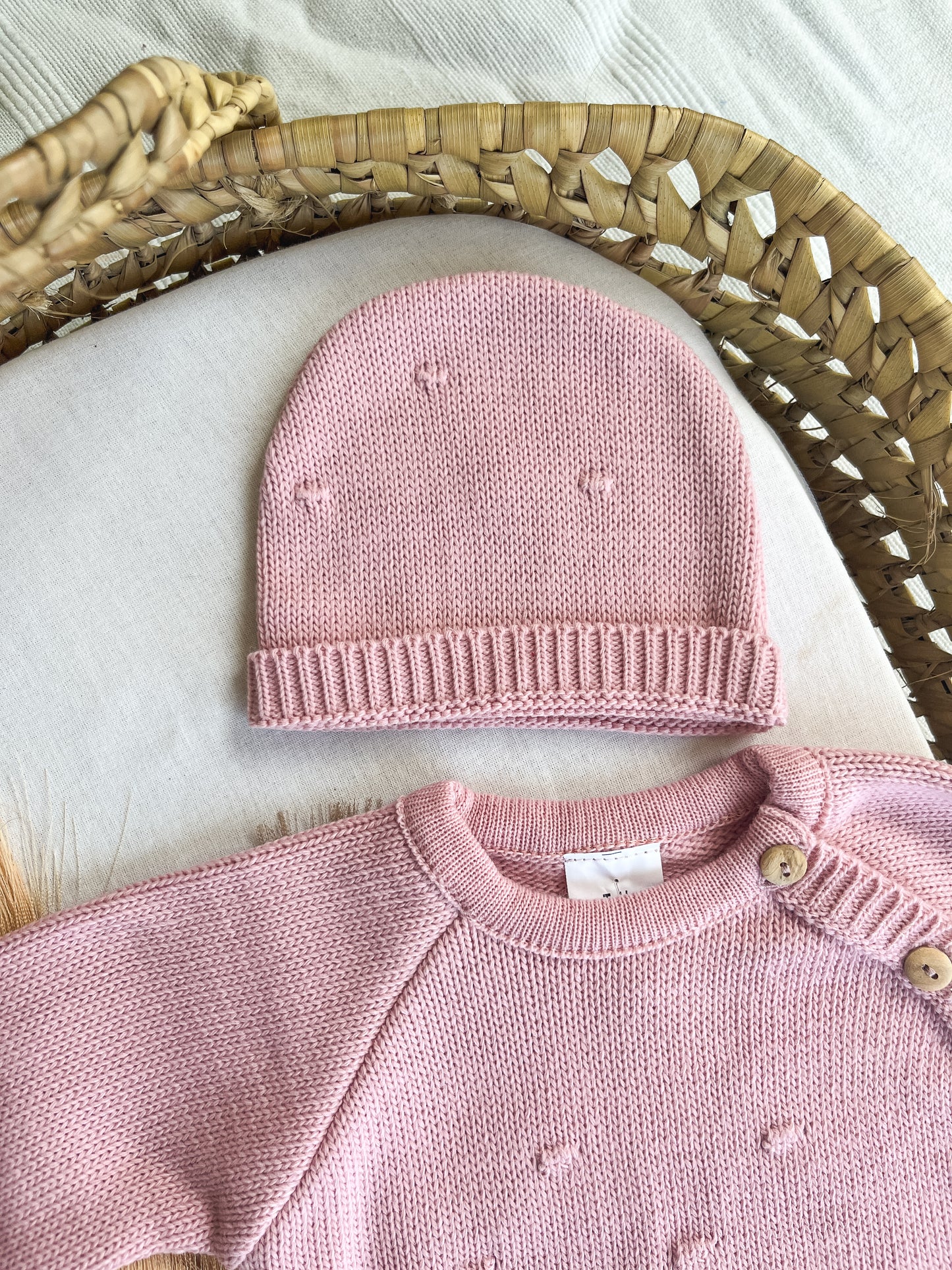 Conjunto de malha 3 peças bebé rosa velho