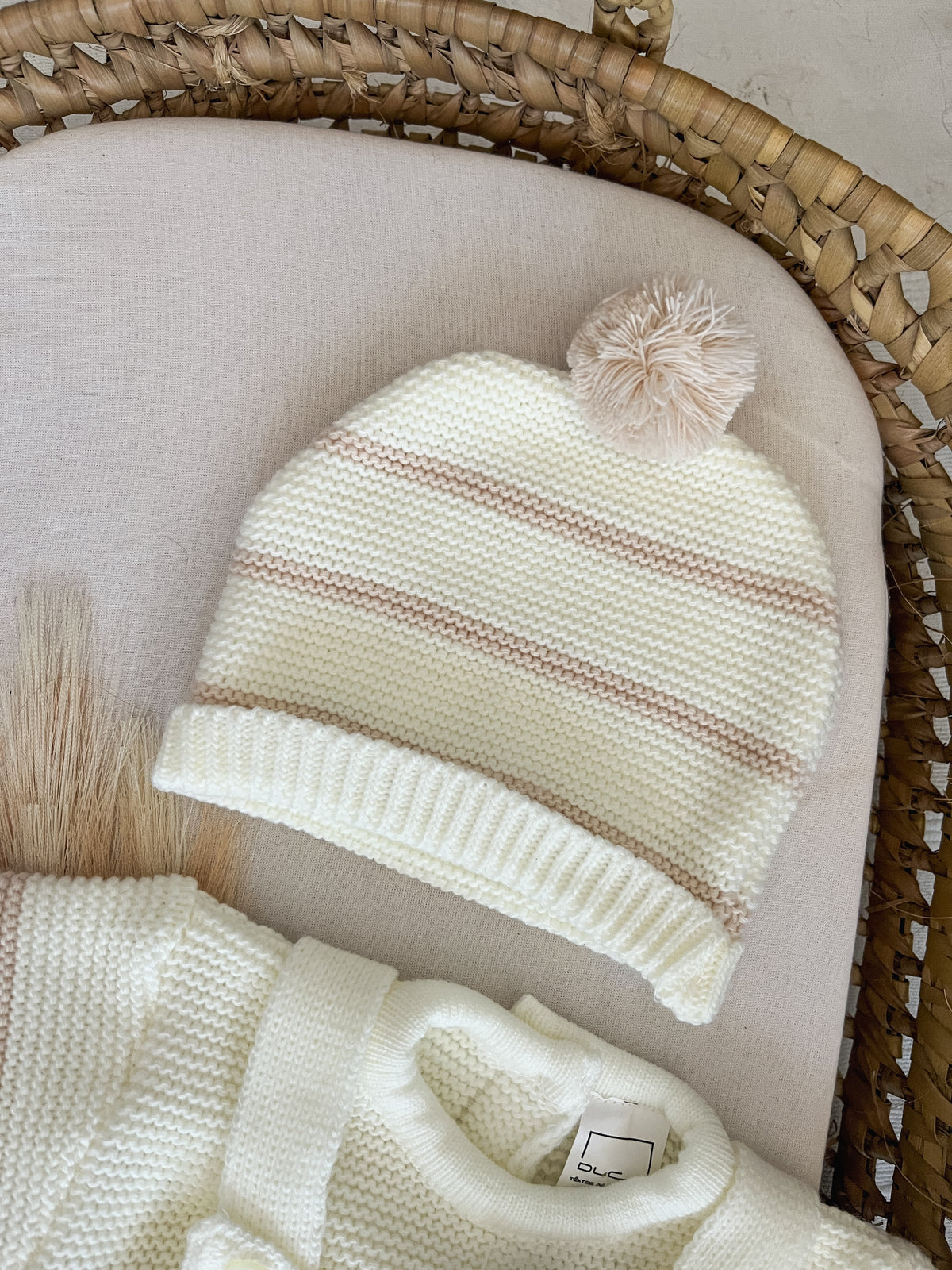 Conjunto de malha 3 peças bebé branco pérola