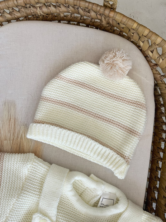 Conjunto de malha 3 peças bebé branco pérola