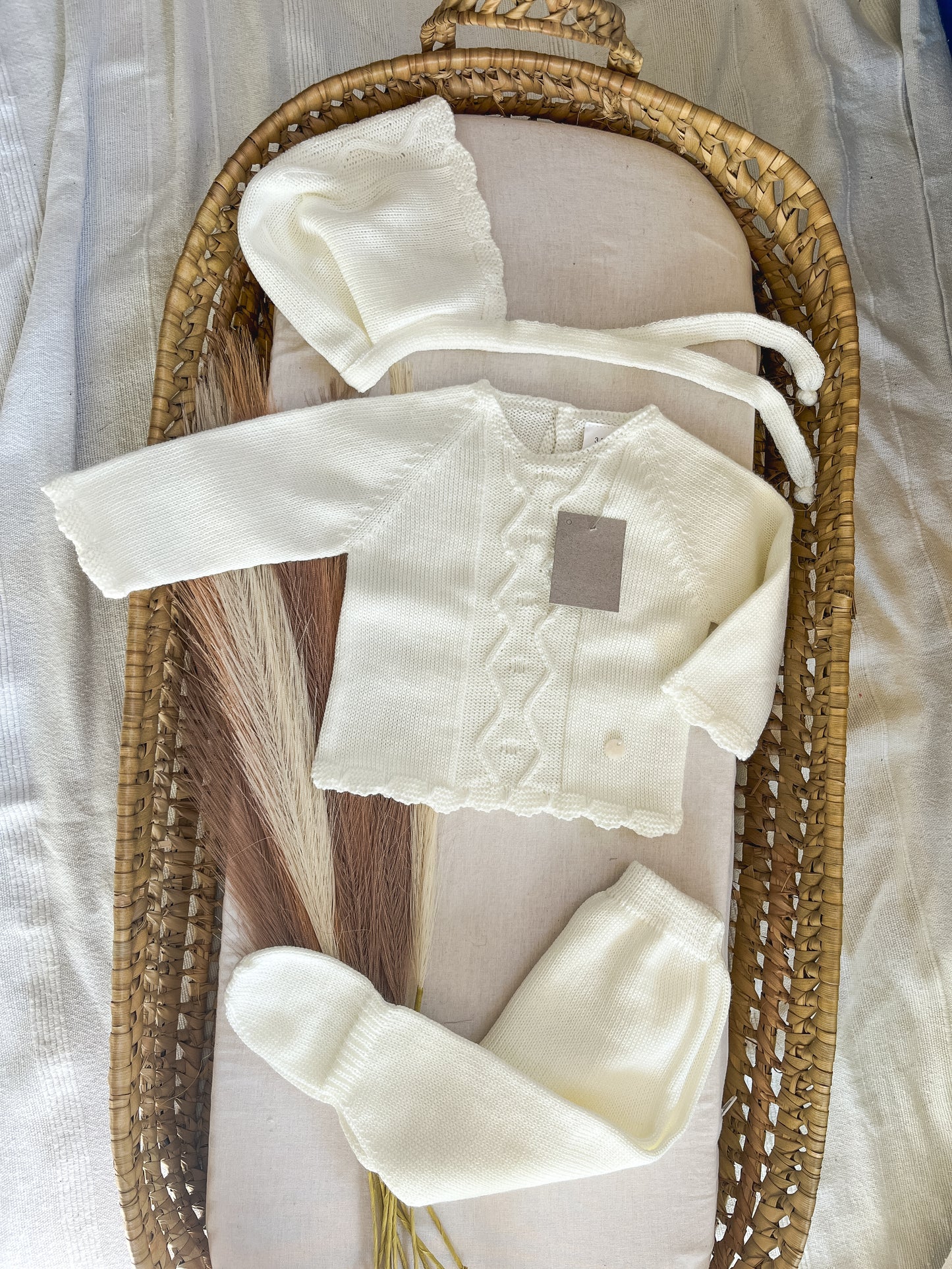 Conjunto de malha bebé 3 peças branco