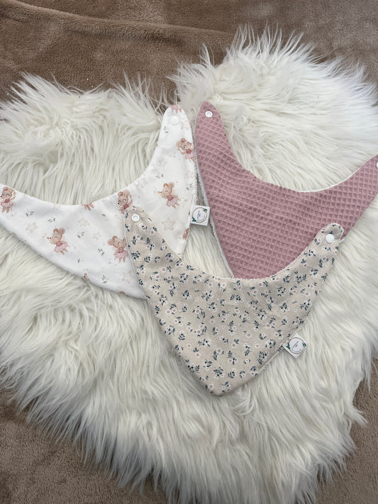 Pack de 3 babetes impermeáveis bandana personalizável com nome vários padrões