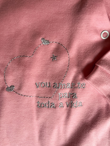 Babygrow de algodão bebé rosa “vou amar-te a vida toda”