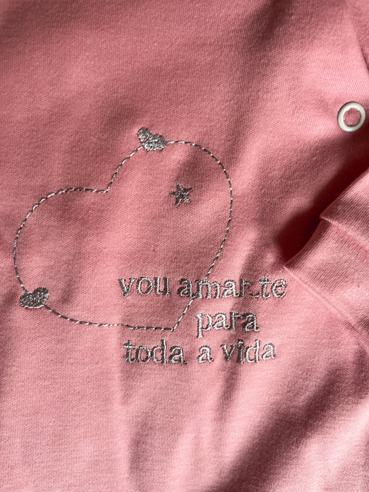Babygrow de algodão bebé rosa “vou amar-te a vida toda”