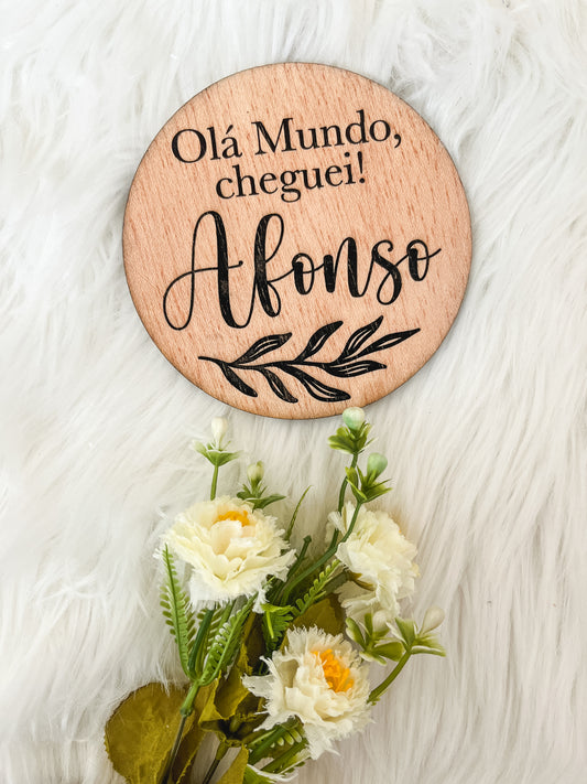 Placa milestone bebé “Olá Mundo”