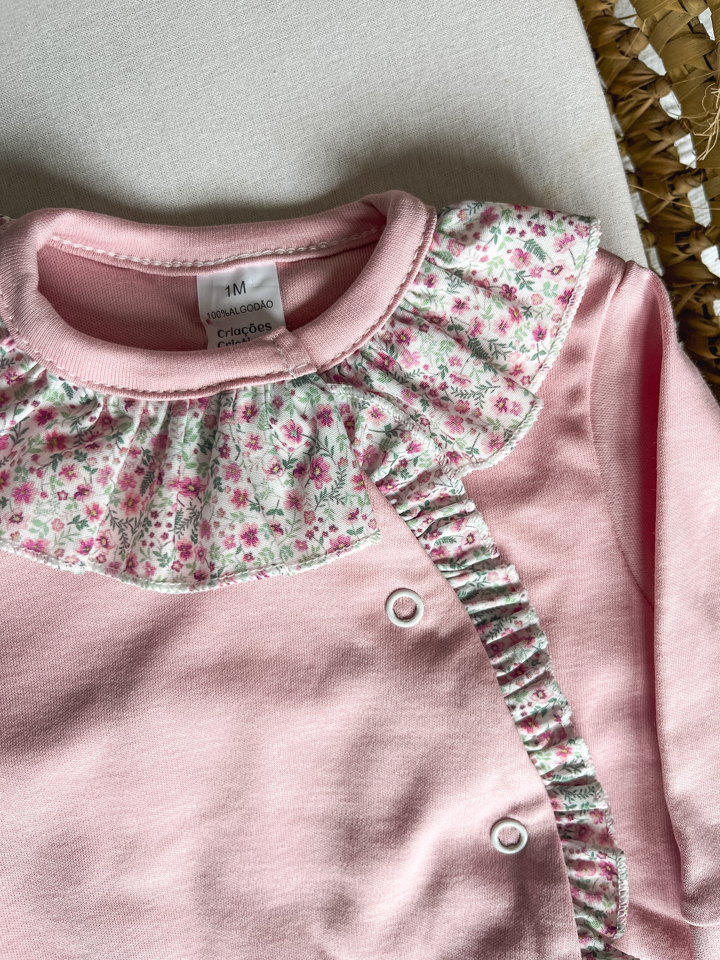 Babygrow de algodão bebé rosa