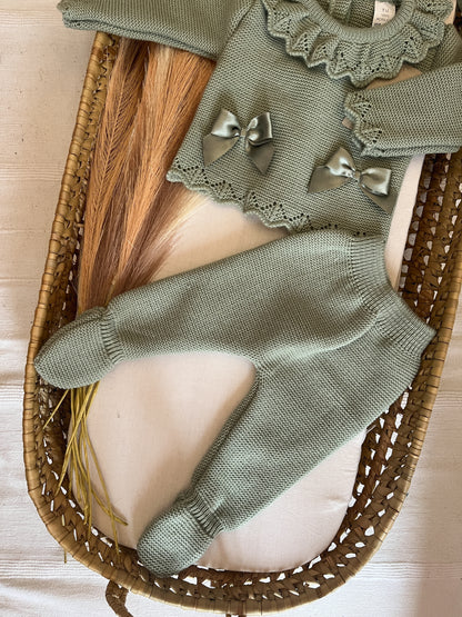 Conjunto de malha 3 peças bebé verde