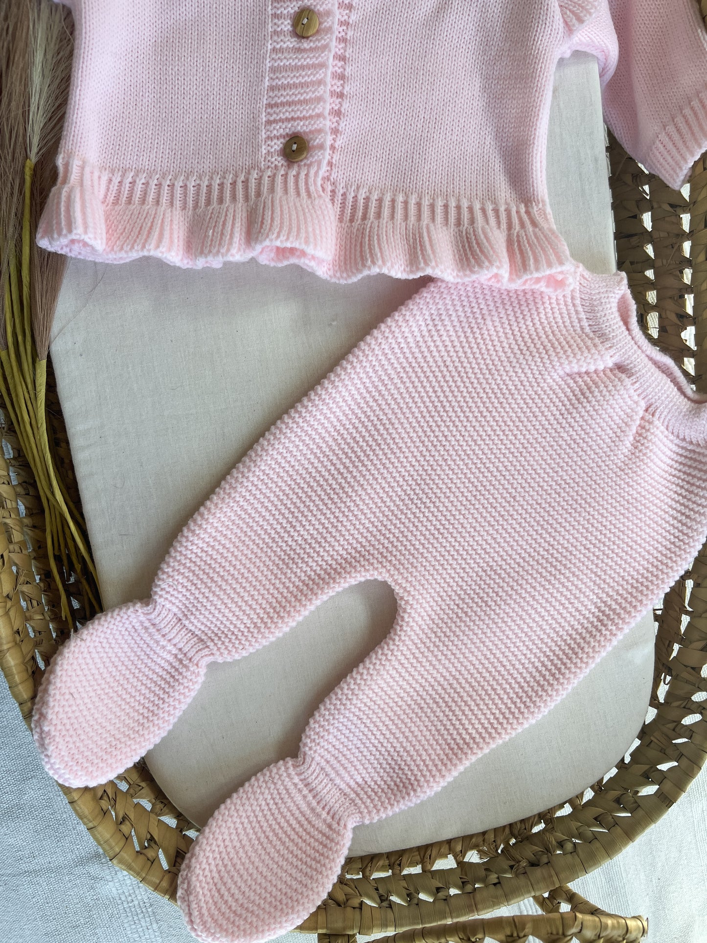 Conjunto de malha 3 peças bebé rosa