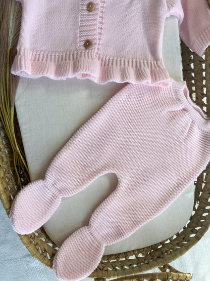 Conjunto de malha 3 peças bebé rosa