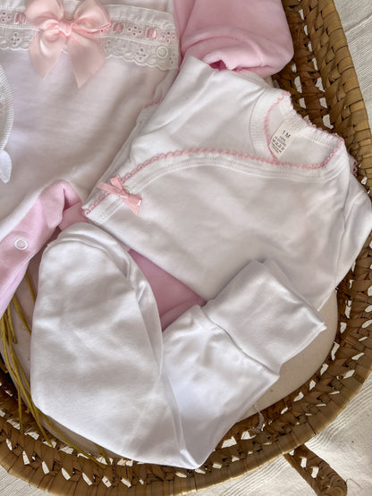 Conjunto primeira roupinha rosa 6 peças bebé