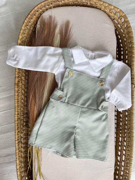 Conjunto de jardineira com camisola bebé menino verde