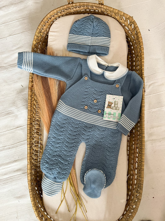Conjunto de malha 3 peças bebé azul