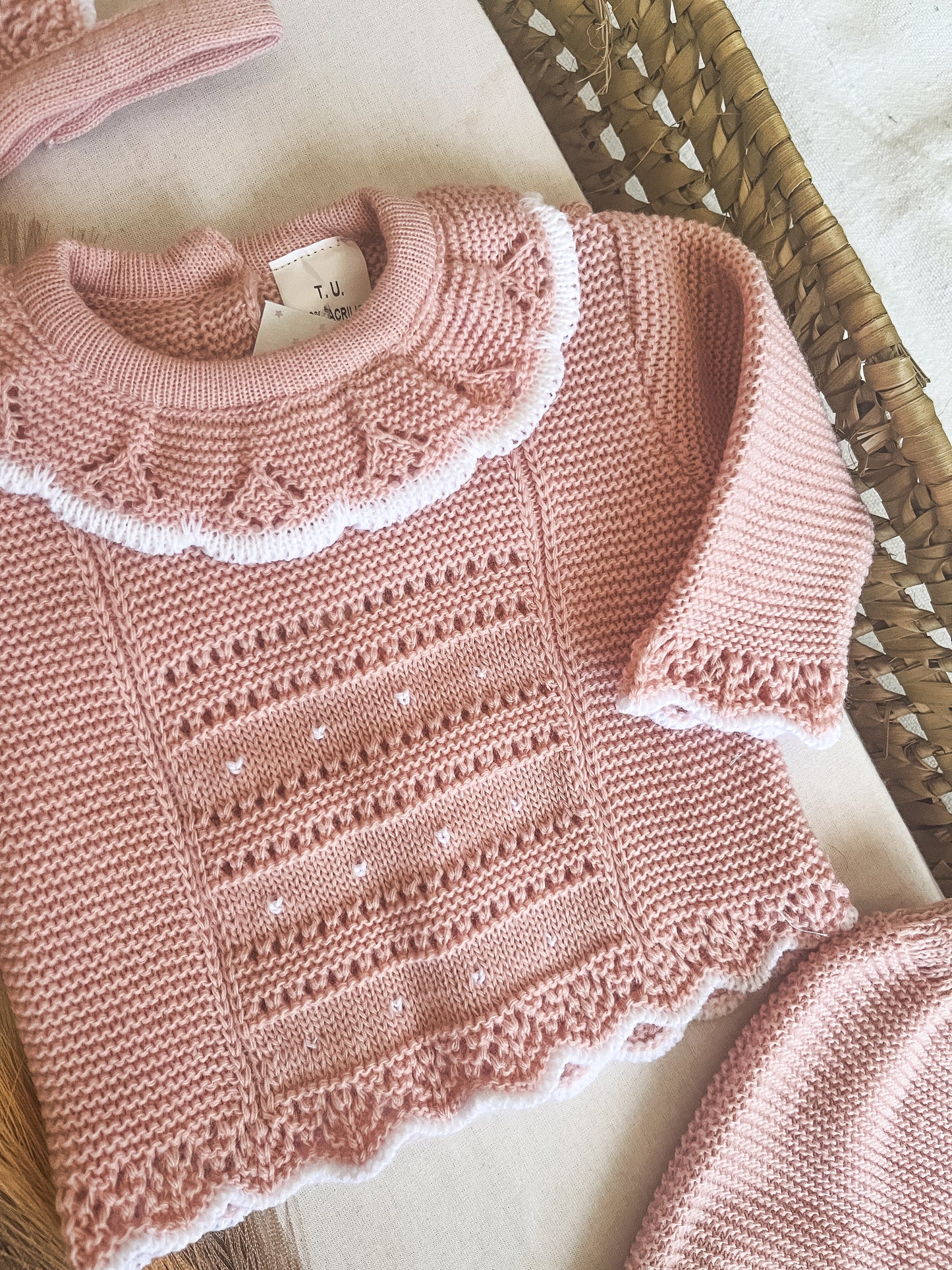 Conjunto de malha 3 peças bebé rosa