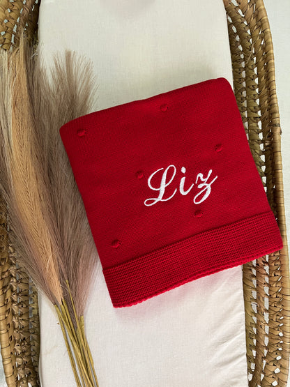 Manta de malha vermelho para bebé personalizável com nome
