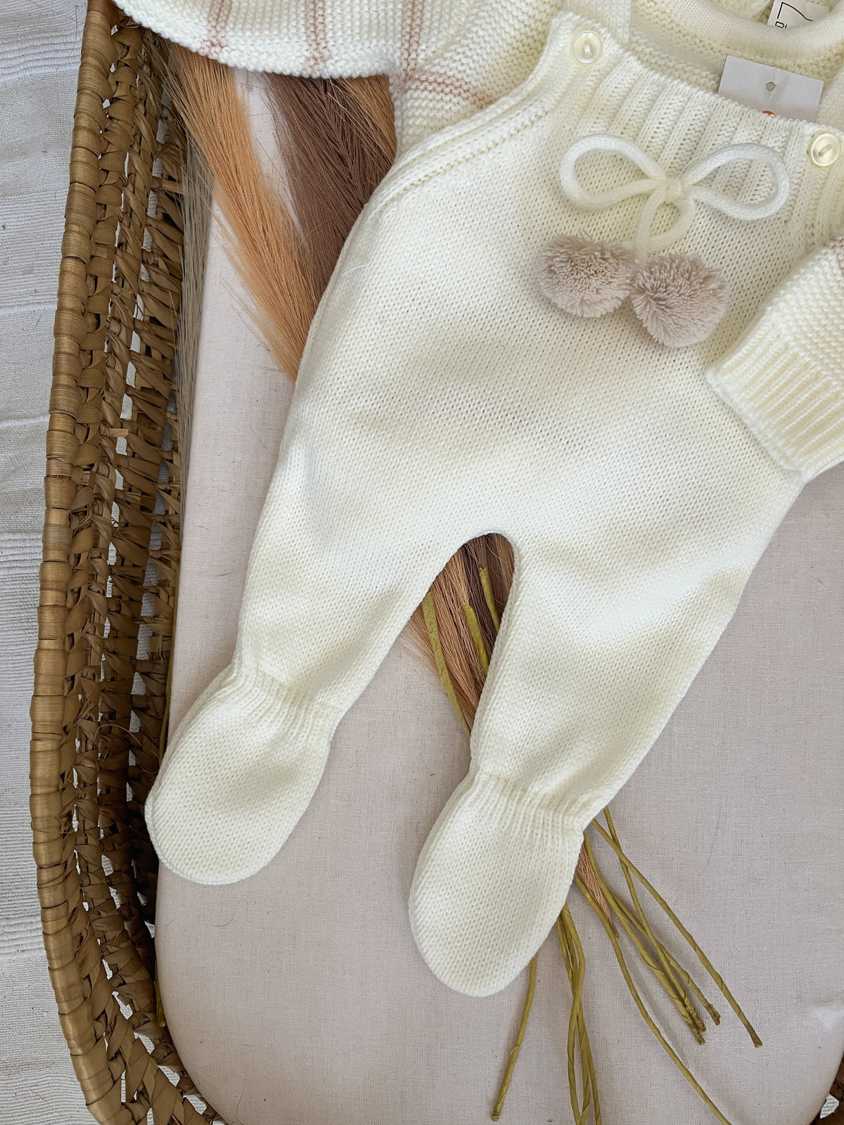 Conjunto de malha 3 peças bebé branco pérola