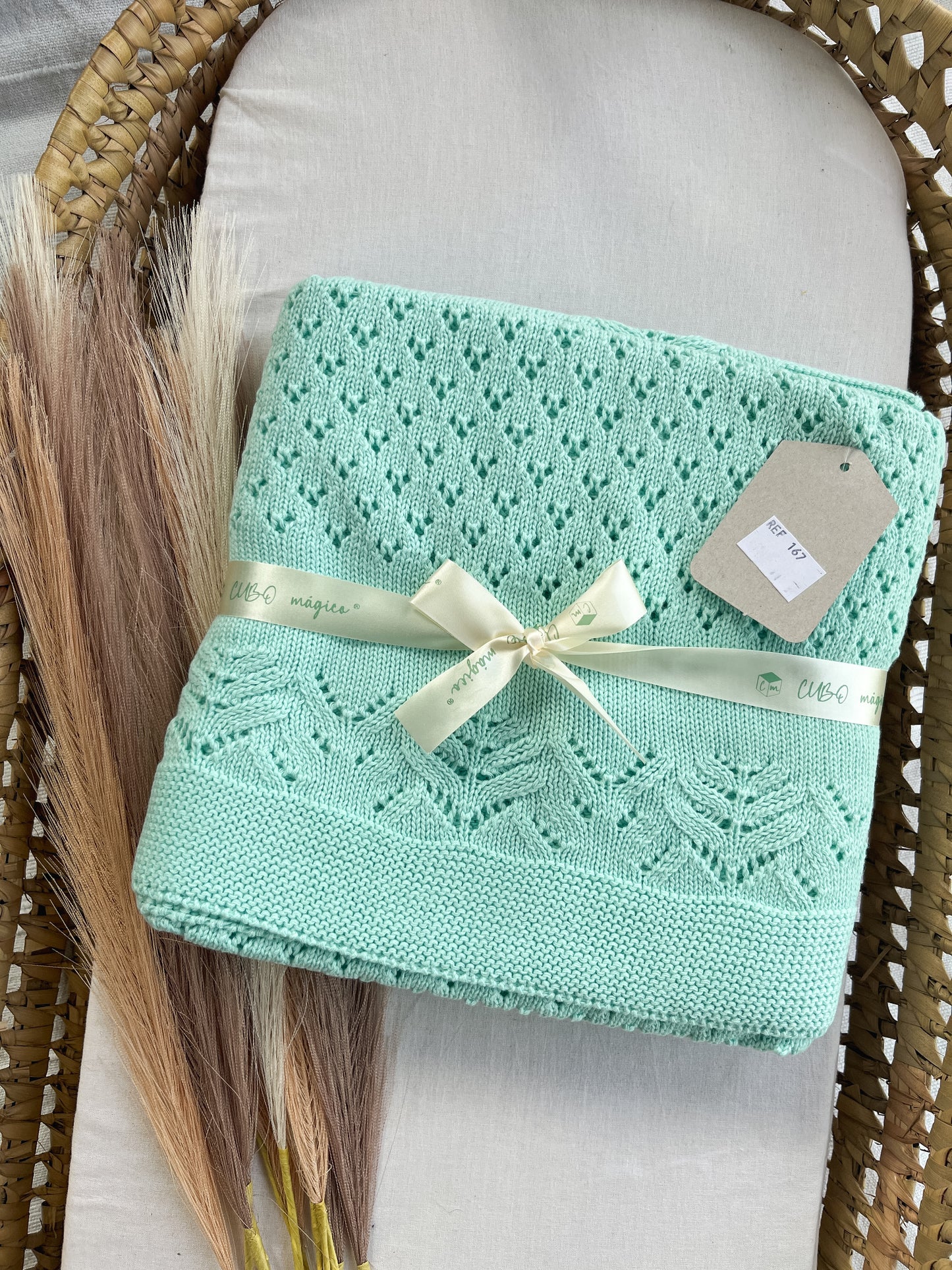 Manta de malha verde para bebé personalizável com nome