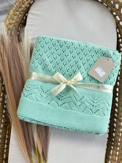 Manta de malha verde para bebé personalizável com nome
