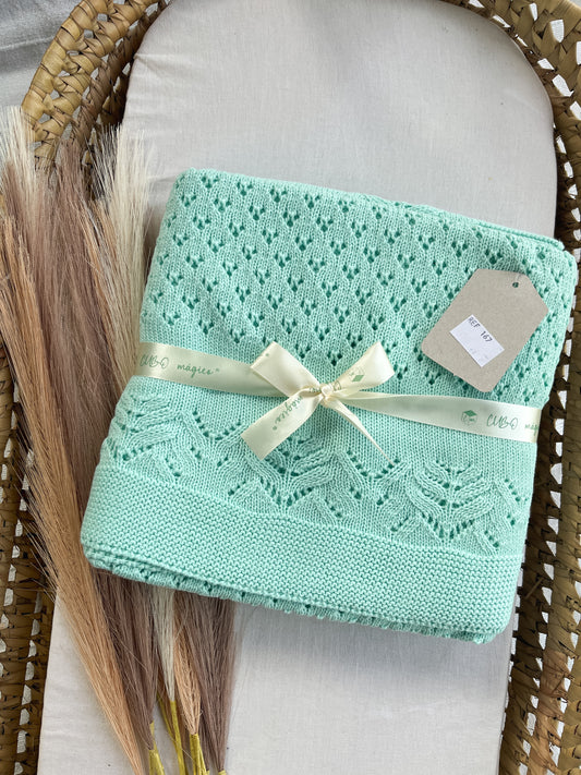 Manta de malha verde para bebé personalizável com nome