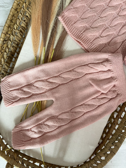 Conjunto de malha 3 peças bebé rosa