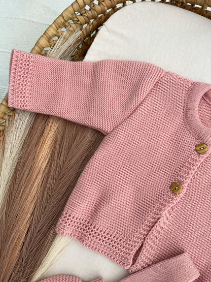 Conjunto de malha 2 peças bebé rosa velho