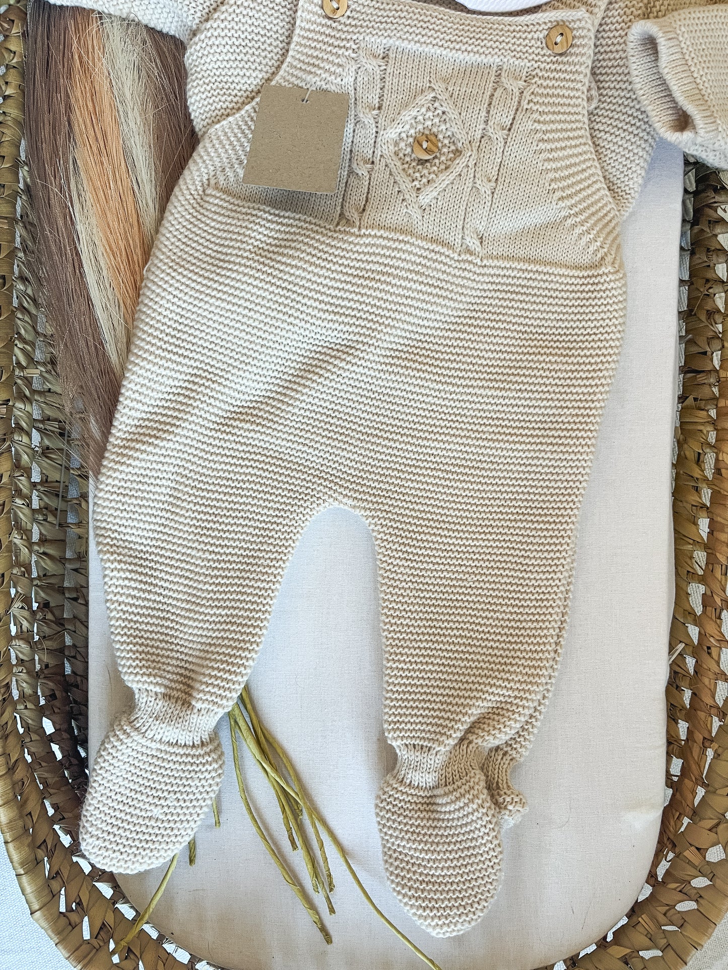 Conjunto de malha 3 peças bebé bege