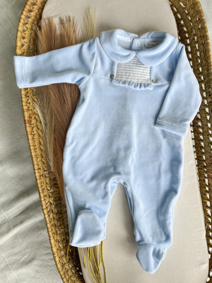 Babygrow de veludo bebé azul personalizável com nome