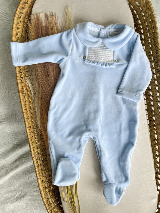 Babygrow de veludo bebé azul personalizável com nome