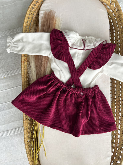 Conjunto de vestido com blusa bebé bordô