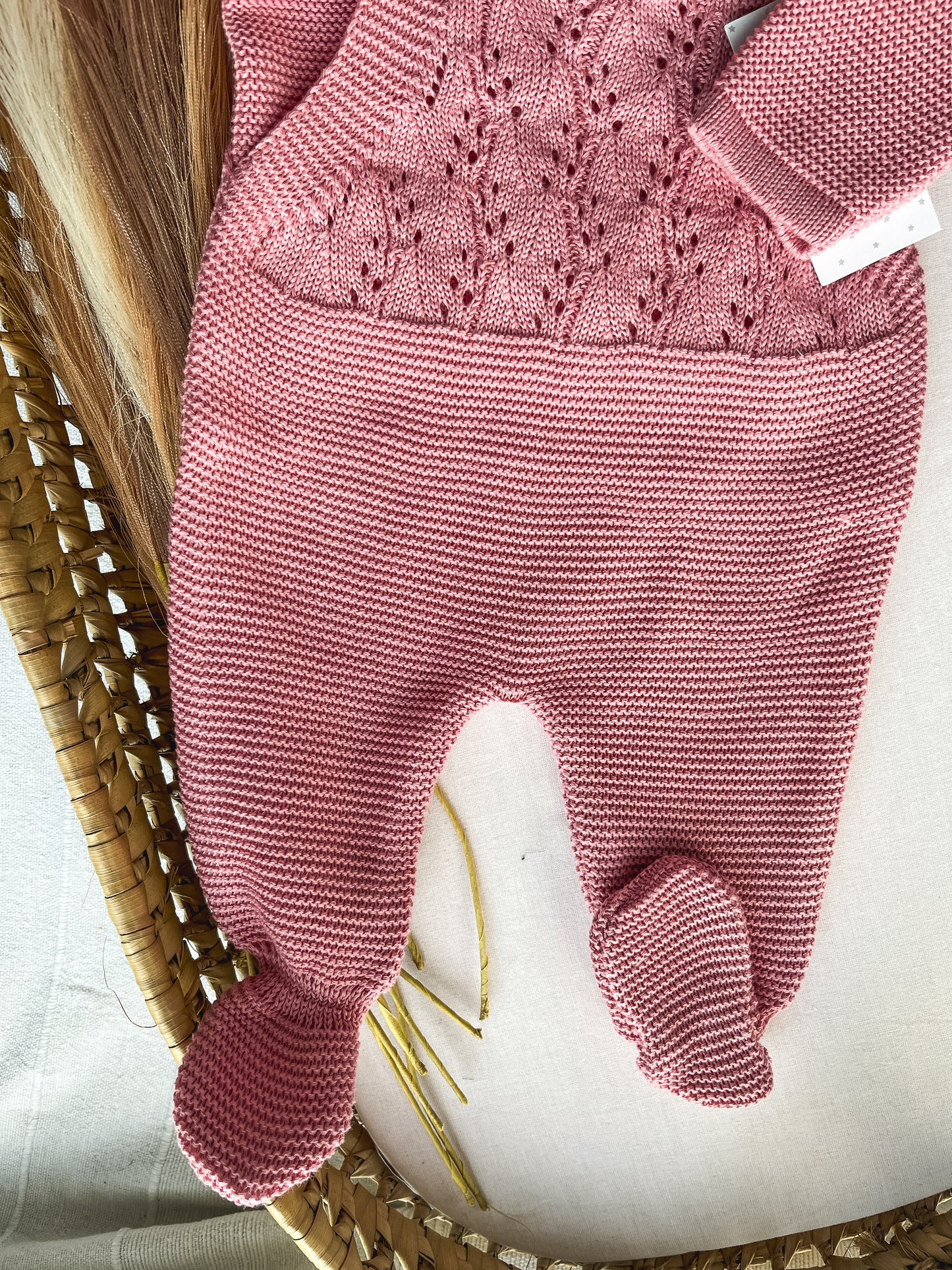 Conjunto de malha bebé 3 peças rosa velho