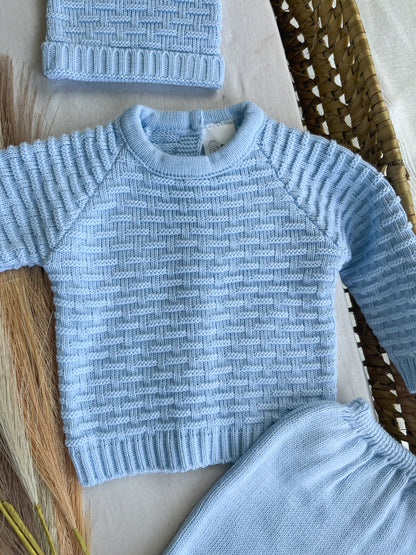 Conjunto de malha 3 peças bebé azul