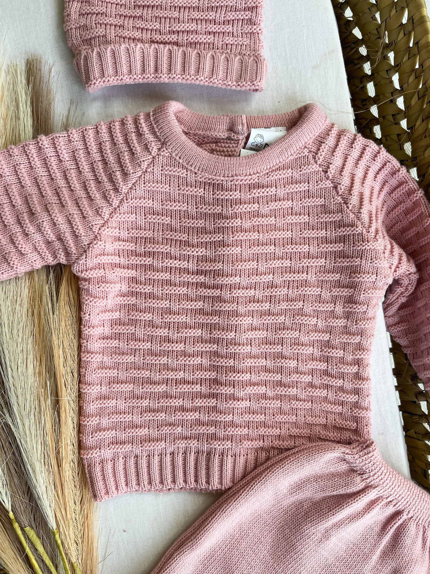 Conjunto de malha 3 peças bebé rosa velho