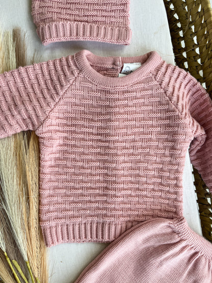 Conjunto de malha 3 peças bebé rosa velho