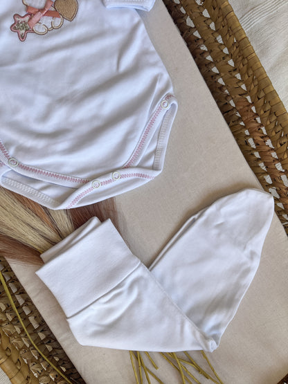 Conjunto interior body e calças algodão rosa