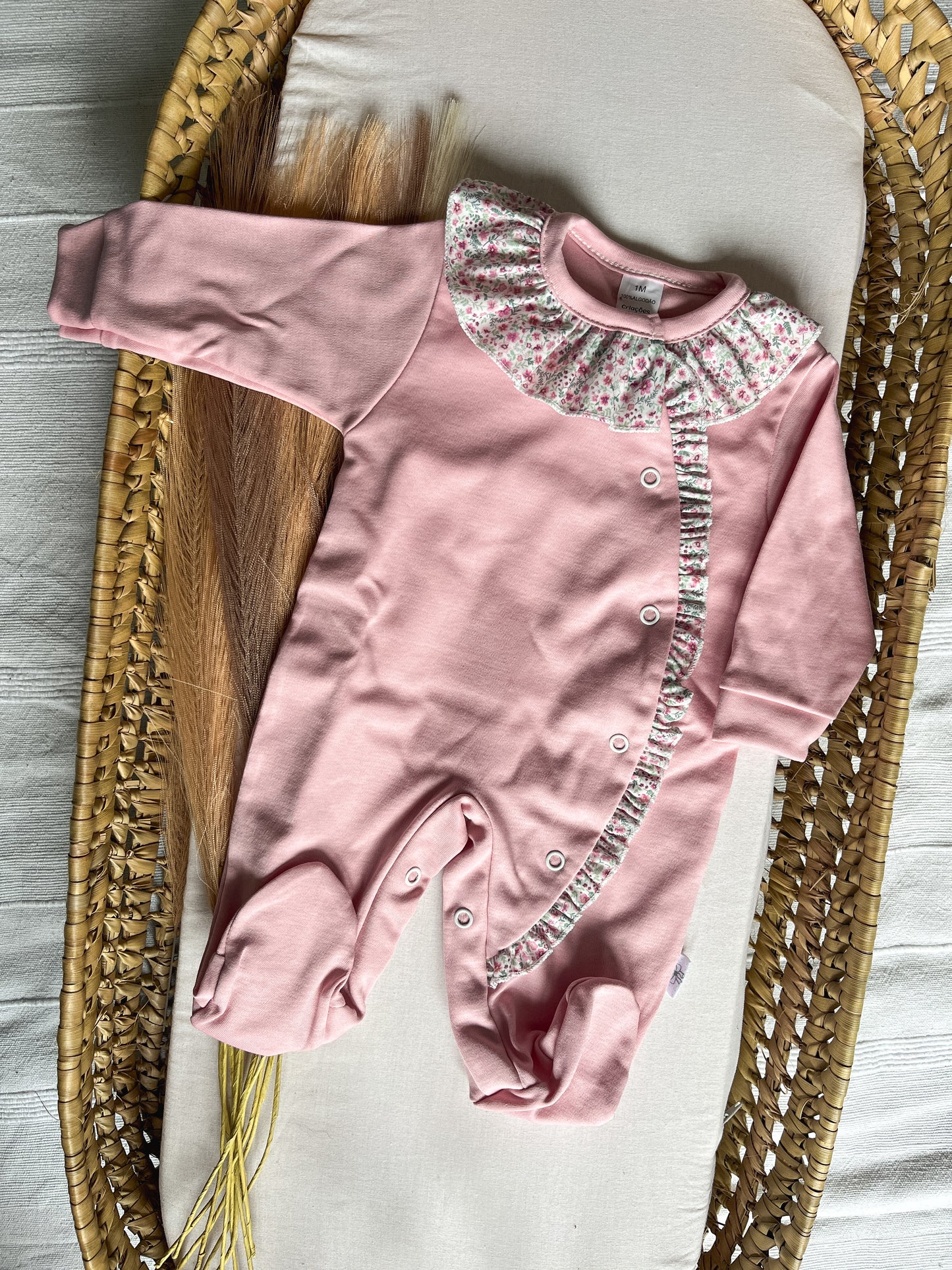 Babygrow de algodão bebé rosa