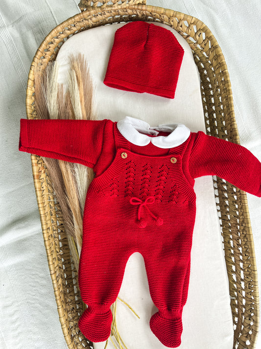 Conjunto de malha 3 peças bebé vermelho