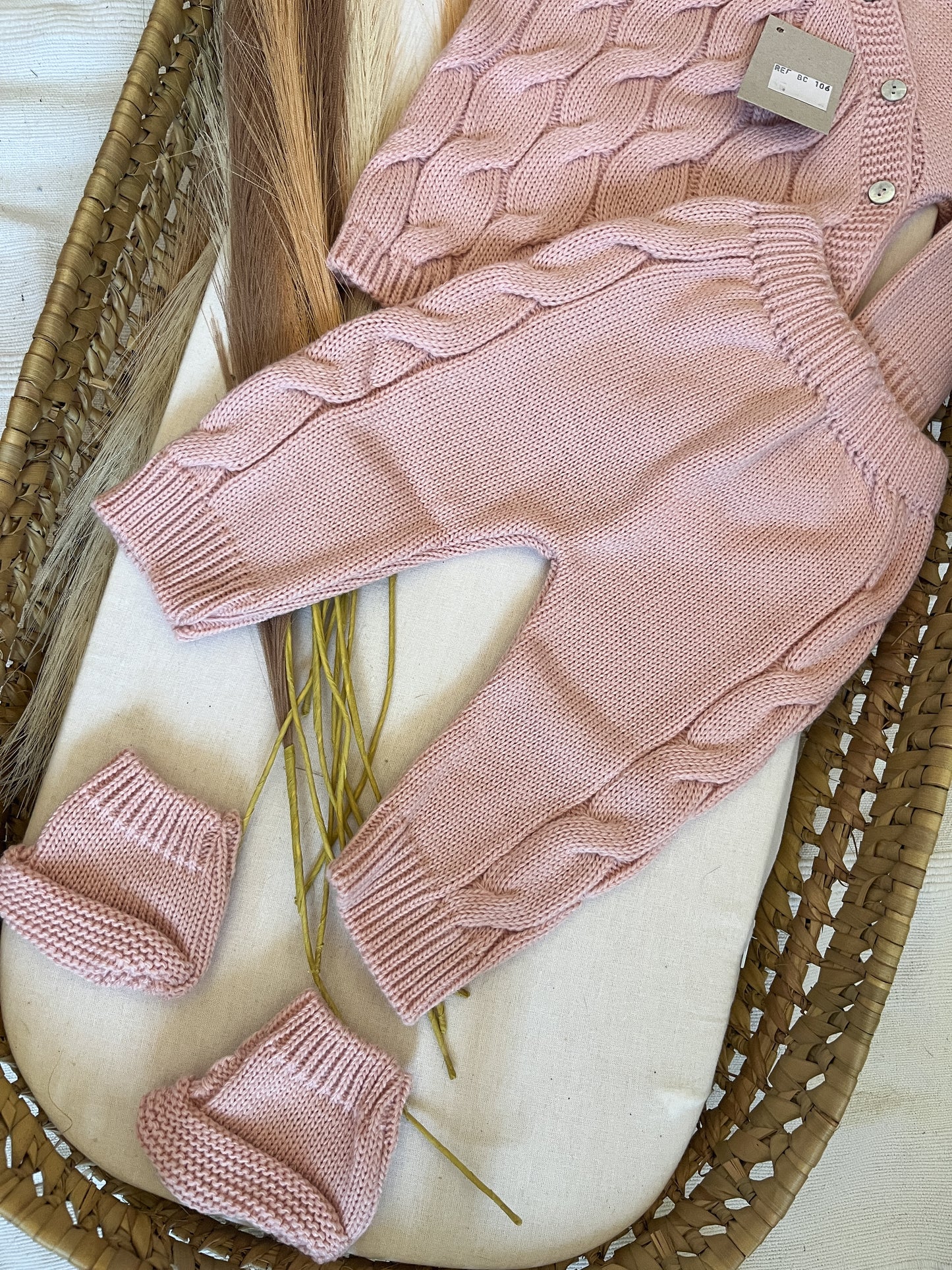 Conjunto de malha 4 peças bebé rosa