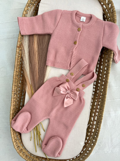 Conjunto de malha 2 peças bebé rosa velho