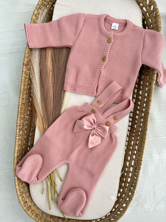 Conjunto de malha 2 peças bebé rosa velho