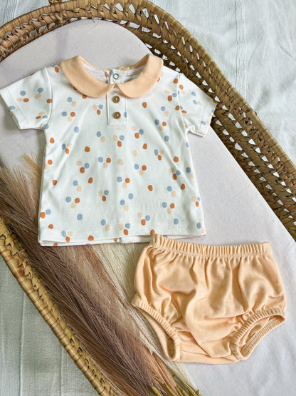 Conjunto de t-shirt e tapa fralda bebé salmão
