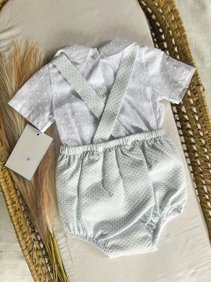 Conjunto de fofo/jardineira com blusa bebé menino