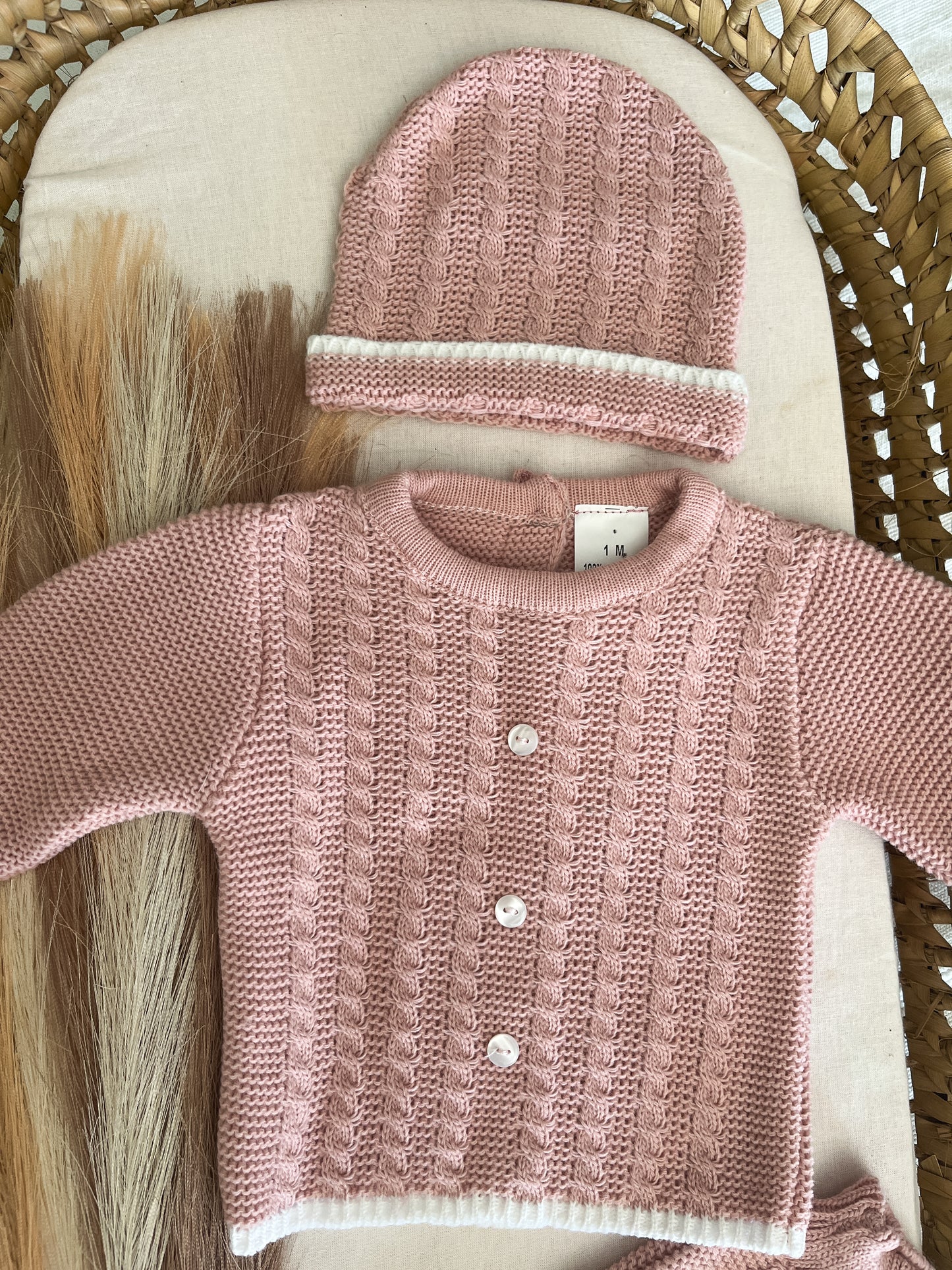 Conjunto de malha 3 peças bebé rosa velho