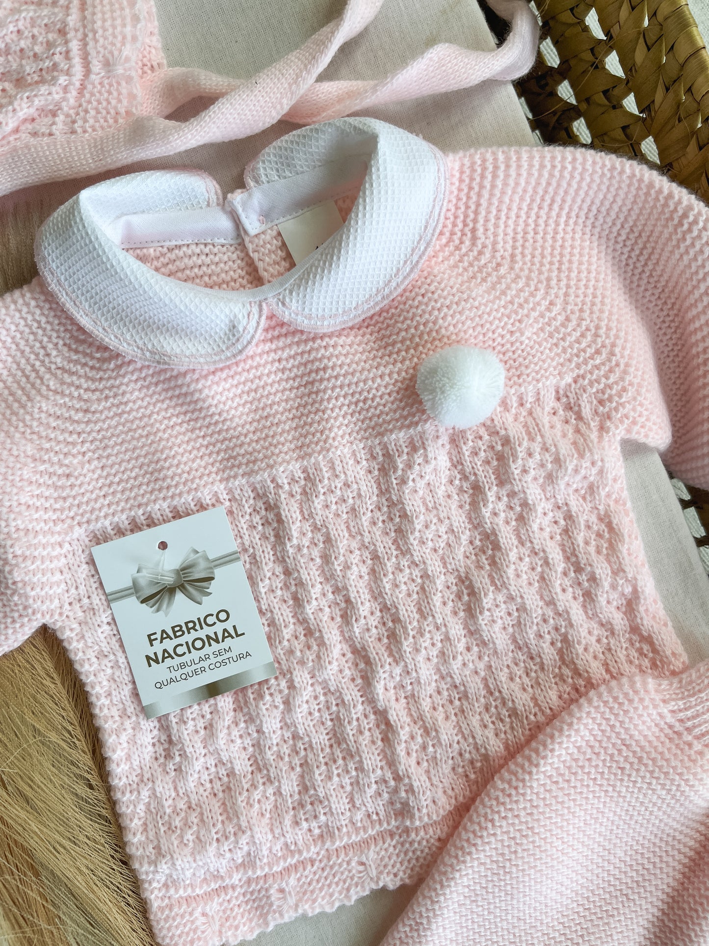 Conjunto de malha 3 peças bebé rosa