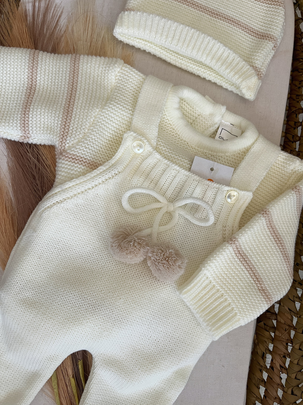 Conjunto de malha 3 peças bebé branco pérola