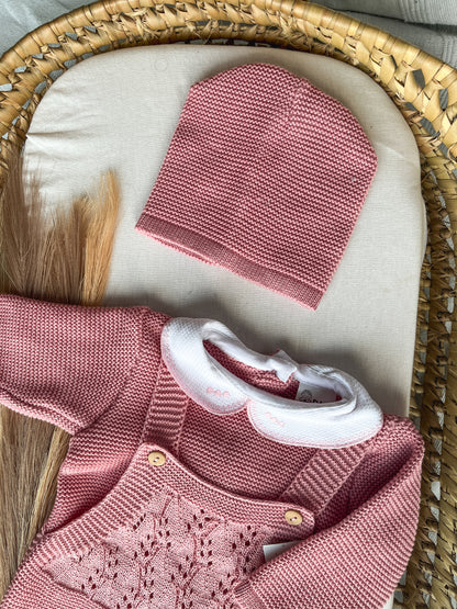 Conjunto de malha bebé 3 peças rosa velho
