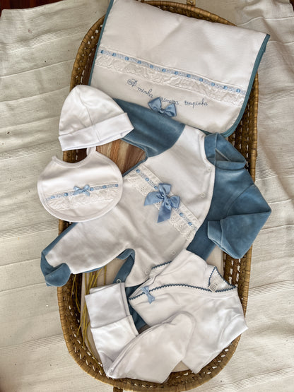 Conjunto primeira roupinha azul 6 peças bebé