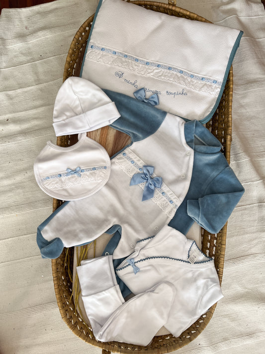 Conjunto primeira roupinha azul 6 peças bebé