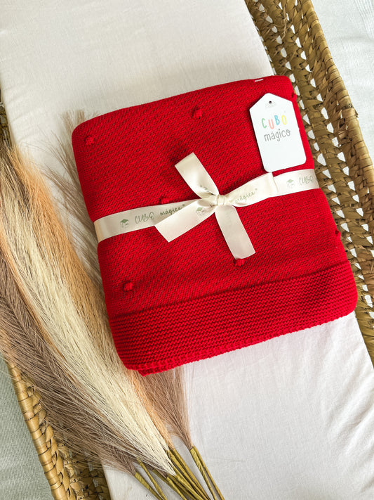 Manta de malha vermelho para bebé personalizável com nome