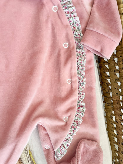 Babygrow de veludo bebé rosa velho personalizável com nome