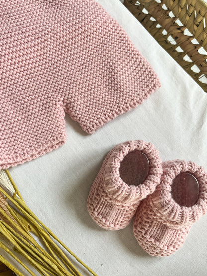 Conjunto de malha de 3 peças bebé rosa velho